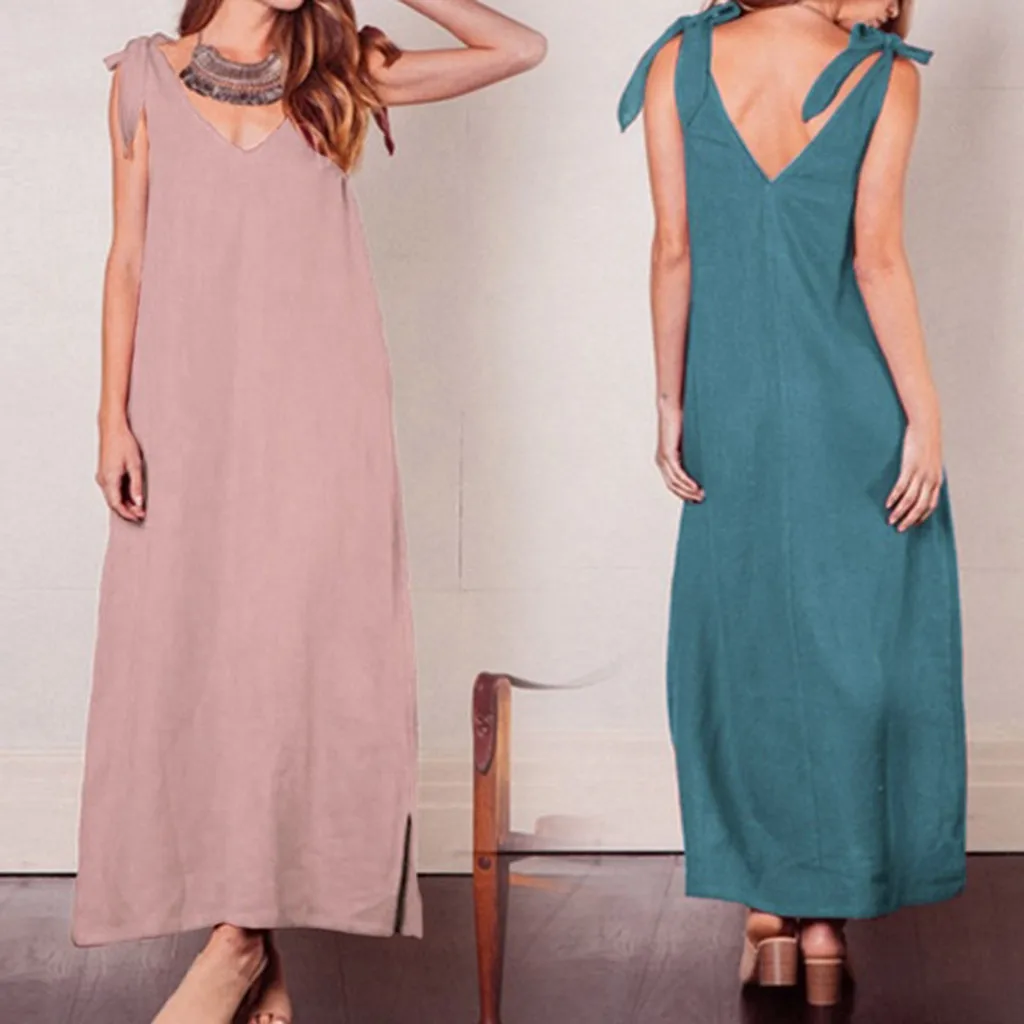 Vestidos 2019 женские платья весна лето платье женское летнее длинное платье с v-образным вырезом и бантом праздничные Свободные Повседневные