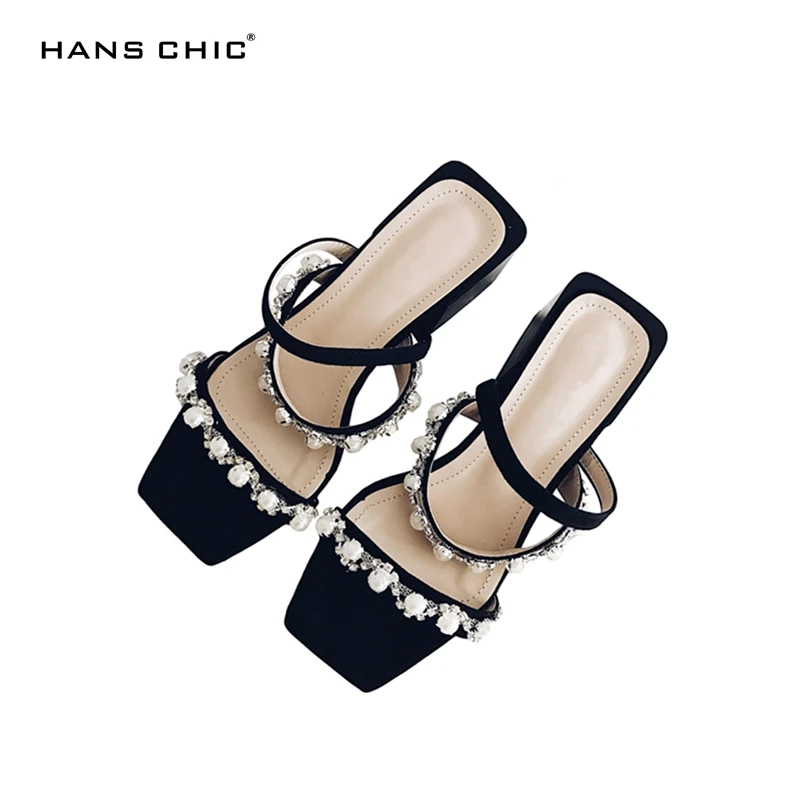 

HANSCHIC 2017 Summer New Arrival Diamond Crystal Pearls Beads Retro Vintage Ladies Female Party Sandals Slippers for Women 1191