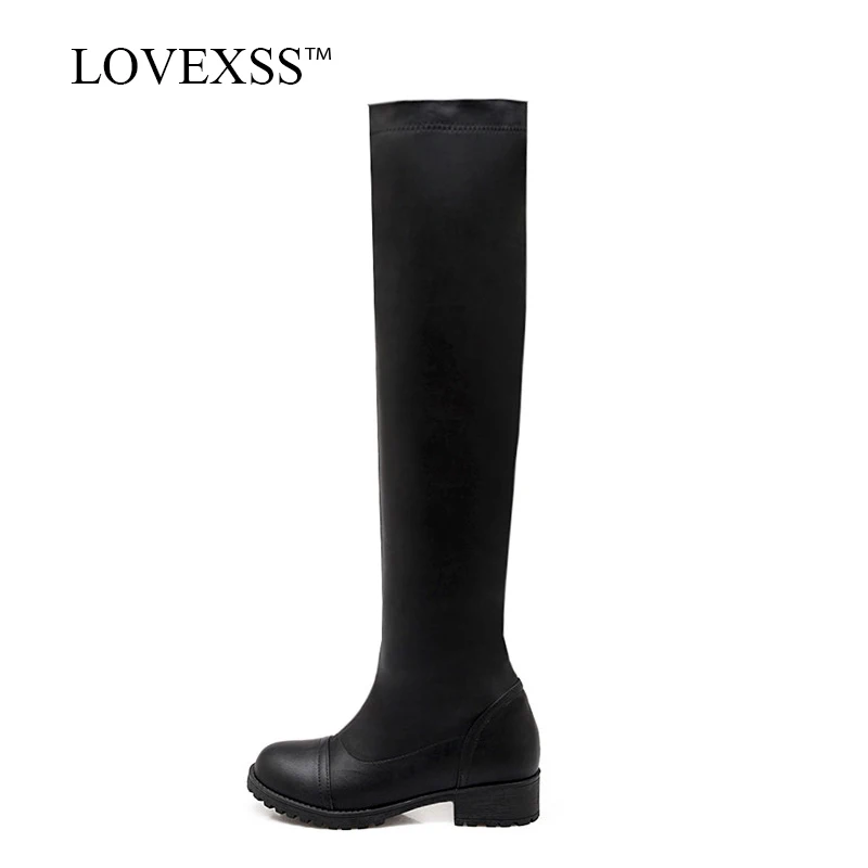 

LOVEXSS Woman White Over The Knee Boots Winter Black Thick High Boots plus size 34 - 43 41 Pointed Toe Over The Knee Boots 2018