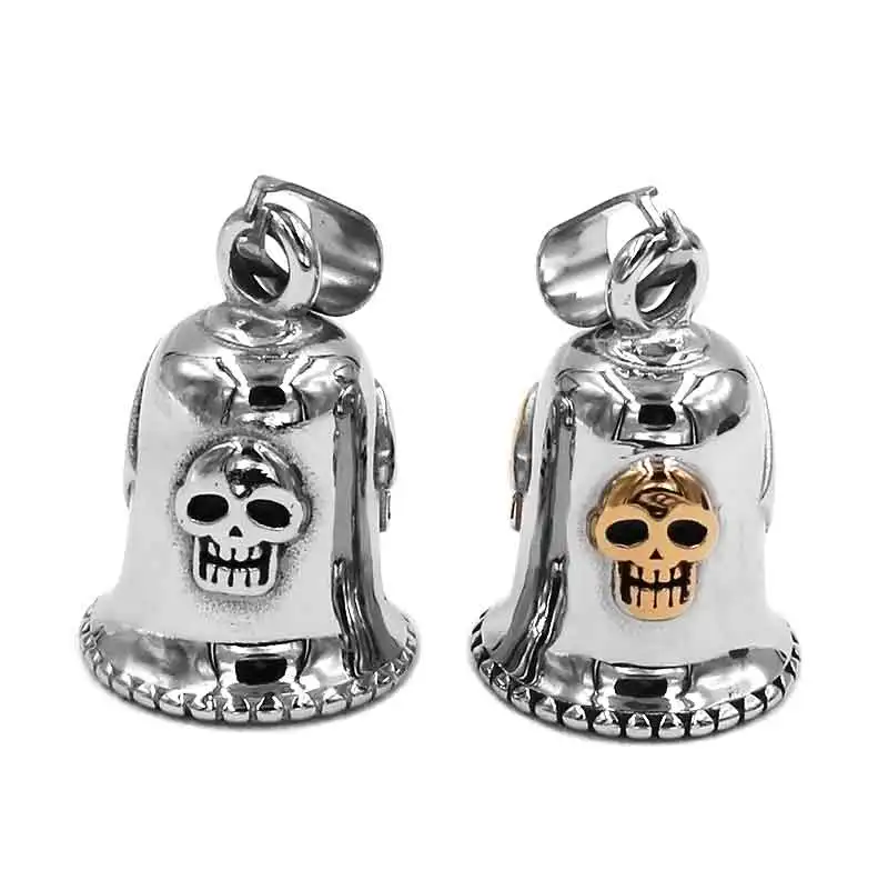 Motor Biker 13 Pendant Stainless Steel Gold color Skull Biker Mens Pendant 508B (Has steel ball,no bell sound) 3