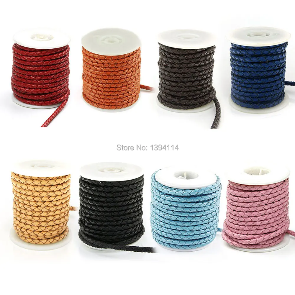 

4mm Braided Leather Cord, Mixed Colors Genuine Leather Cord, Round Leather Cord