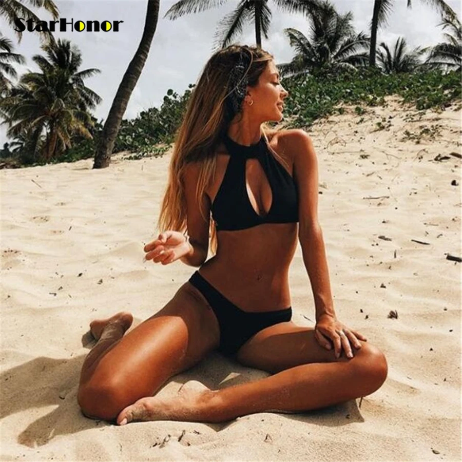 2018 Высокая шея бикини Купальники Для женщин Купальник Push Up комплект ванный