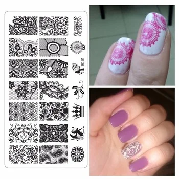 WUF 1 Pc Lace Design Nail Stamping Plates Nails Art Stamp Stainless Steel Templates For Gel Polish