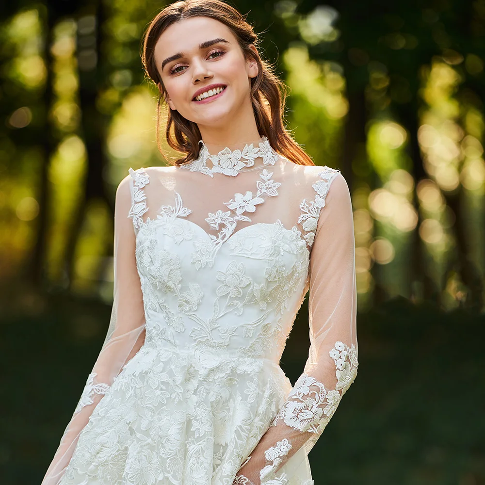 Dressv свадебное платье цвета слоновой кости с высоким воротником трапециевидной