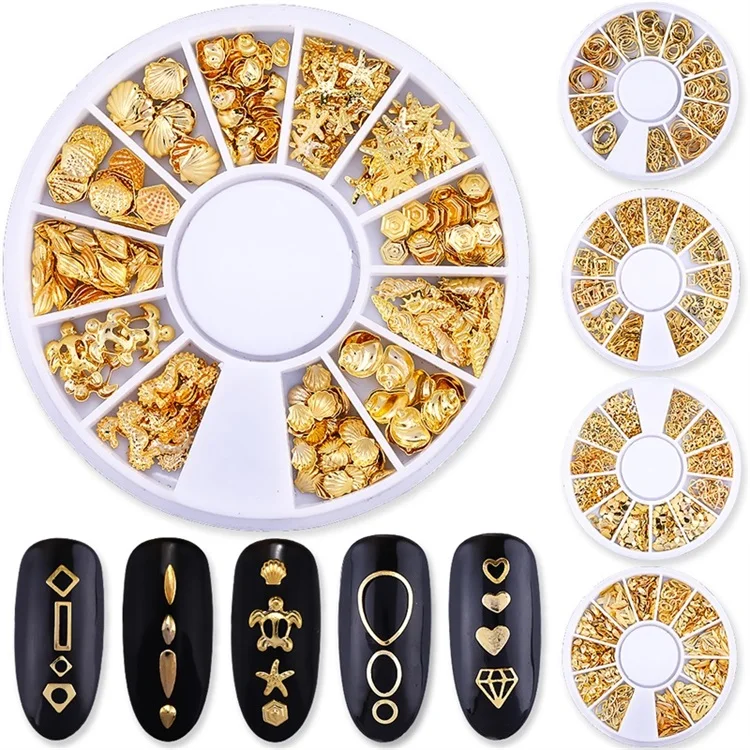 PinPai смешанный стиль 3D золотые металлические заклепки для украшения ногтей, круглые наклейки для украшения ногтей в форме сердца, маникюрные аксессуары для ногтей