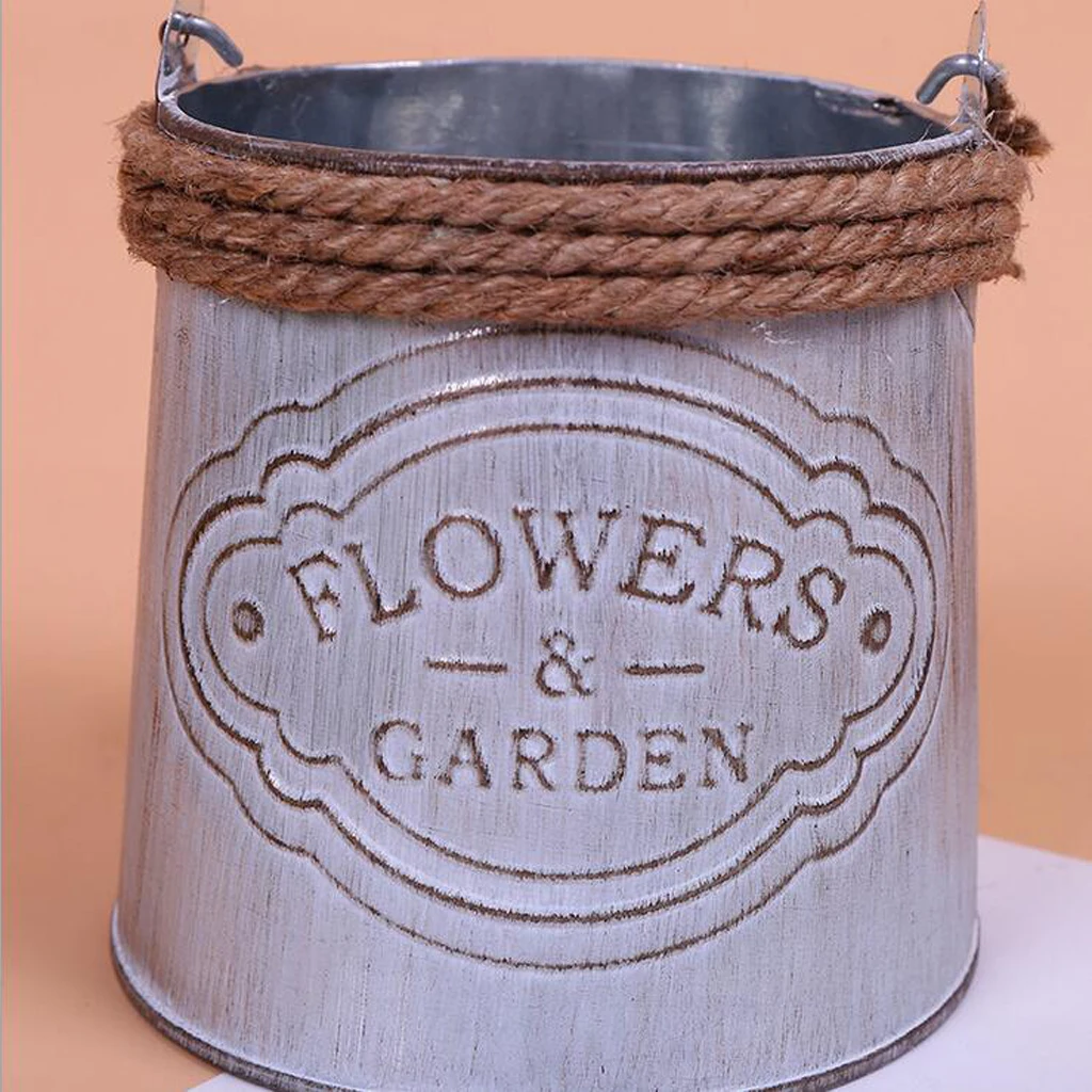 Vintage Metal Plant Bucket Tabletop Flower Pots for Garden Floral Arrangements Home Desk Ornament Succulent Planter Storage Box