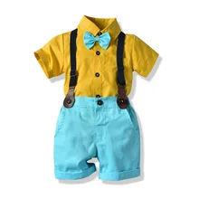 Деловой комплект одежды для маленьких мальчиков, Костюм Джентльмена, рубашка с короткими рукавами и штаны, комплекты детской одежды, комплекты детской одежды для мальчиков