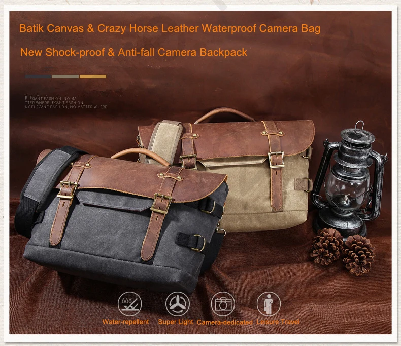 Батик Холст& Crazy Horse кожа водонепроницаемый камера сумка на плечо Винтаж DSLR сумки для фото Кроссбоди SLR сумки для Canon