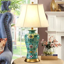 Ручная роспись зеленый цветок famile rose Керамическая Настольная лампа для дома