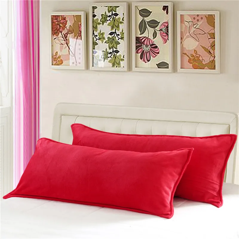 

45*120cm 45*150cm Double Flannel Pillowcase for Winter Solid Color Long Pillowslip Home Bedding Pillow Cover One piece/lot RED