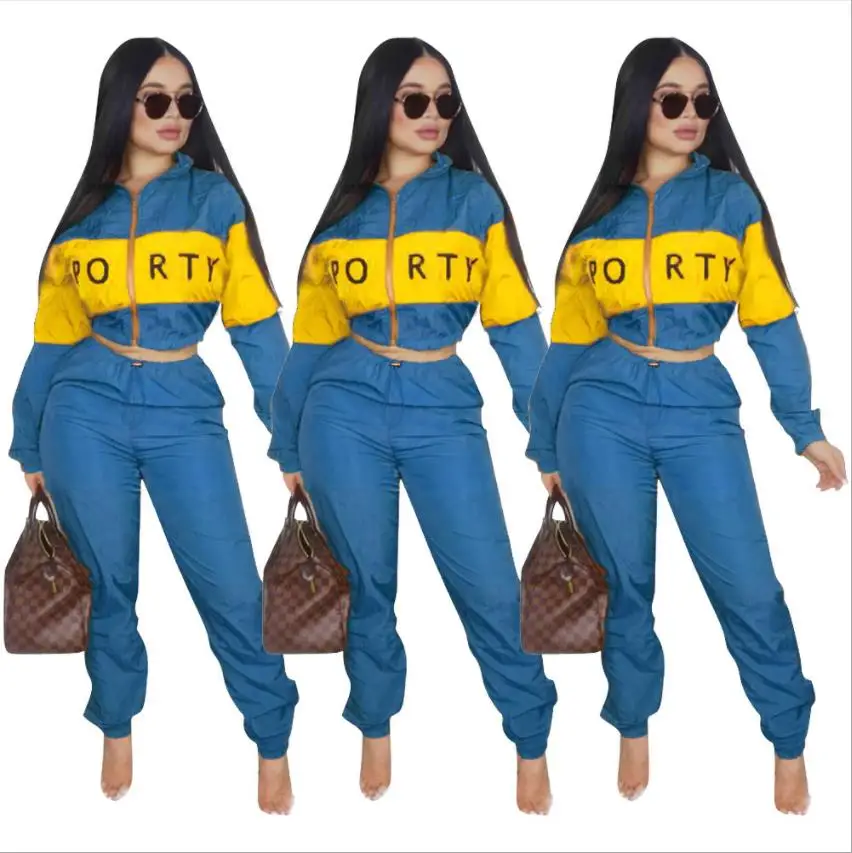 Fall Winter Tracksuit Women Two Piece Set Long Sleeve Top and Pant Sweat Suit Sexy Jogger 2 Piece Outfits Matching Sets - Цвет: Синий