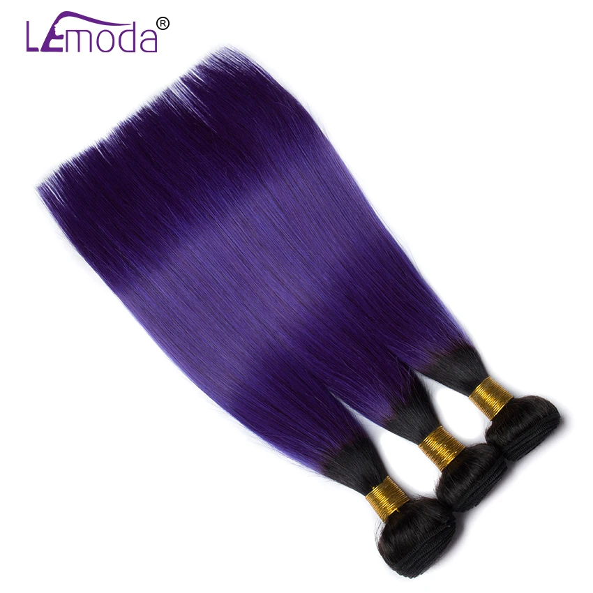 Ombre 3 Bundles With Frontal Brazilian Straight Human Hair Bundles With Closure Color 1BPurple LeModa Remy Hair Extension (6)