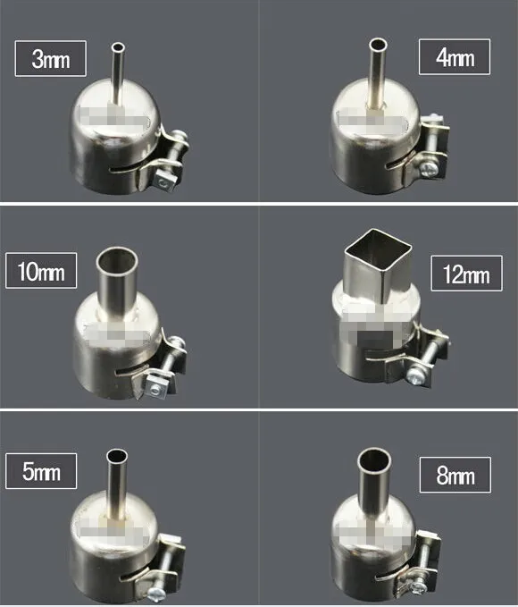 

Free shipping Hot in Brazil 3~12mm bga nozzle 6 sizes BGA SMD universal hot air gun Nozzles Tuyere for 850/852 Saike series