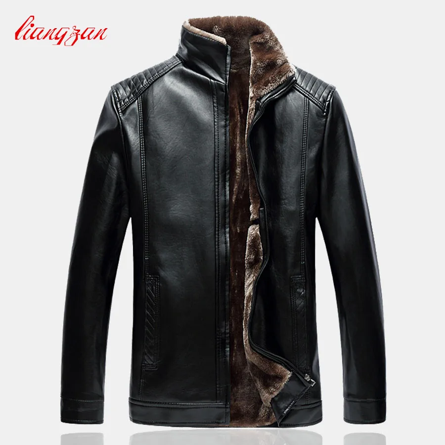 Men Leather Fleece Jackets Coats Brand Winter Male Slim Fit Big Size L