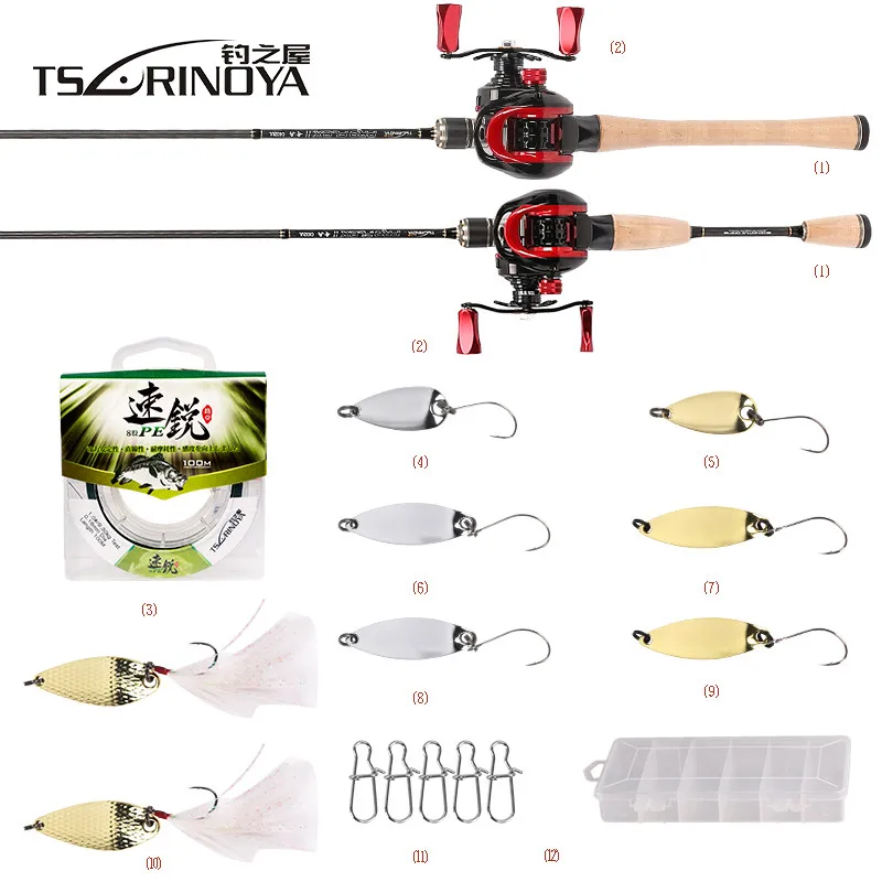 TSURINOYA pêche Combo XF-50 Baitcasting pêche bobine 1.89 m UL coulée tige + 100 m PE ligne + cuillère appât + boîte de pêche matériel Pesca