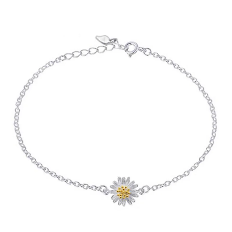 Simple Cute 925 Sterling Silver Daisy Bracelets Flower Link Chain ...