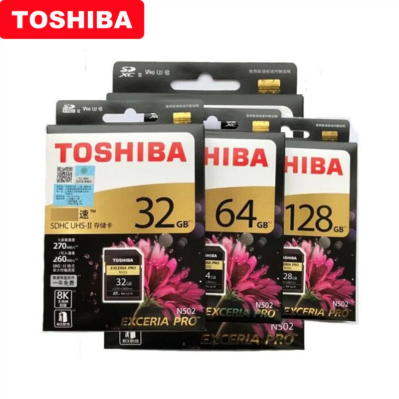 TOSHIBA sd карта 32 Гб SDHC U3 64 128 ГБ SDXC V90 UHS II карты памяти N502 EXCERIA PRO до 270 МБ/с./с поддержка