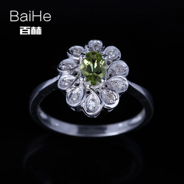 BAIHE Solid 14 К из белого золота(AU585) 0.405CT Сертифицированный Зеленый/Flawless круглая огранка подлинные Перидот Свадебные Для женщин Мода кольцо