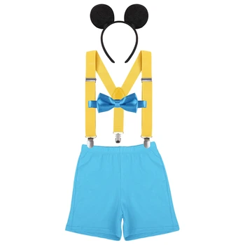 

4pcs Set Mickey Mouse Costume for Baby Birthday Party Photo Shoot Suspenders Pants Bow Tie Cute Baby Boy Girl Cake Smash Outfit