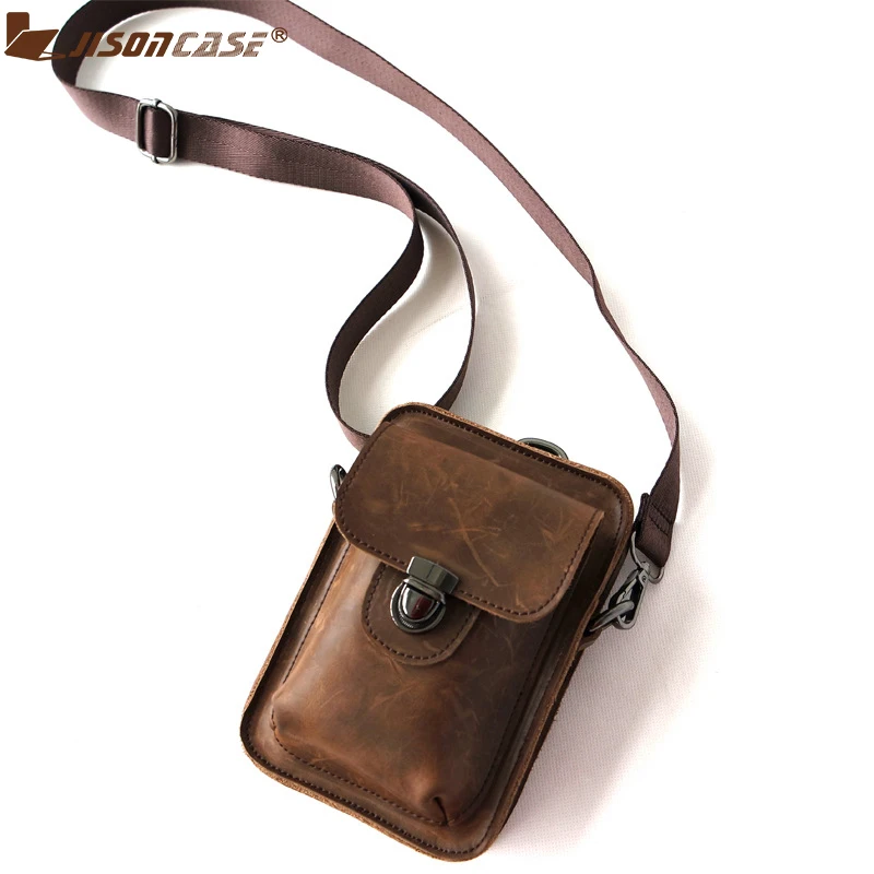 Jisoncase New Arrivals Genuine Leather Vintage Men's Shoulder Messenger Bag Fashion Men Bags Zipper Style Small Size | Багаж и сумки