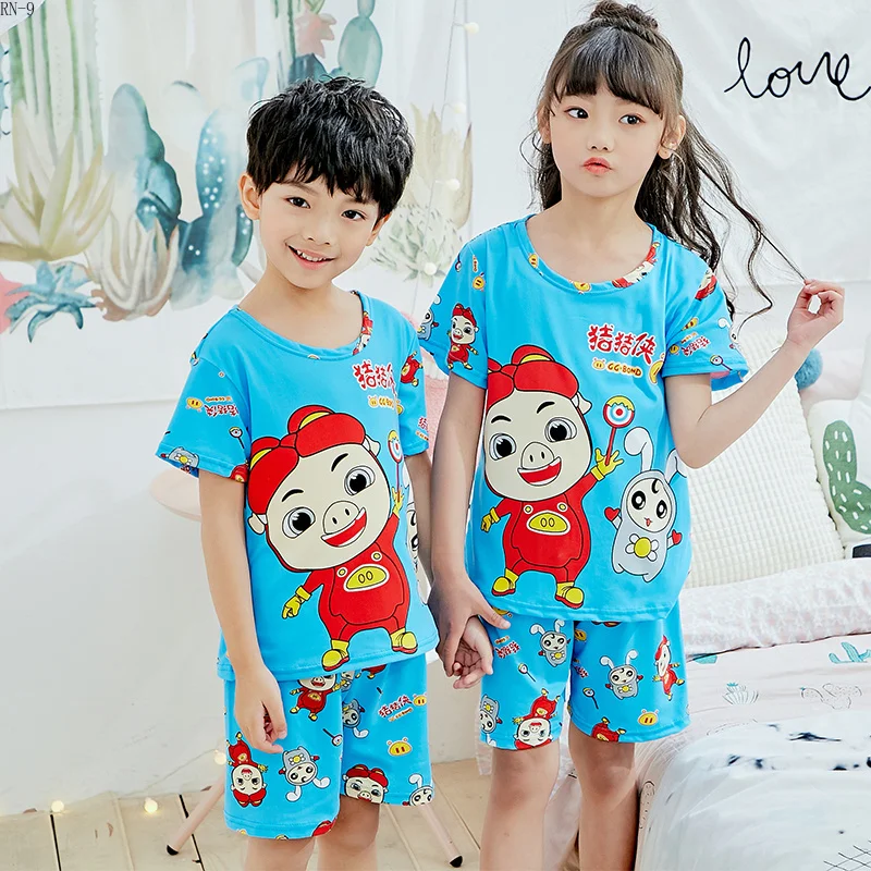 

Kids Pajamas set 2019 Girls Nightwear Summer Short Sleeve Boys Clothing Kids Baby Pyjama Set Children's Set Loungewear Suit