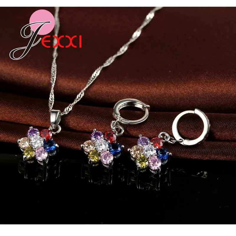 Женский комплект из колье и серёг серебра 925 пробы|pendant set|flower jewelry setjewelry sets |