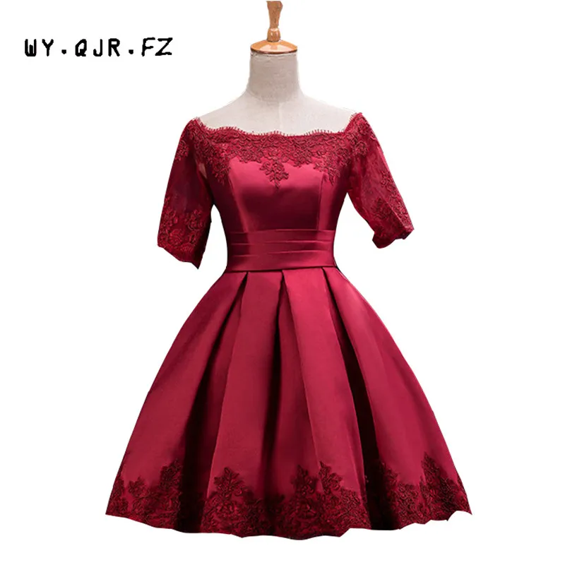 

HJZY110#The new plus size wine red prom party bride toast suit Off Shoulder dress short bridesmaid dresses 2019 wholesale cheap