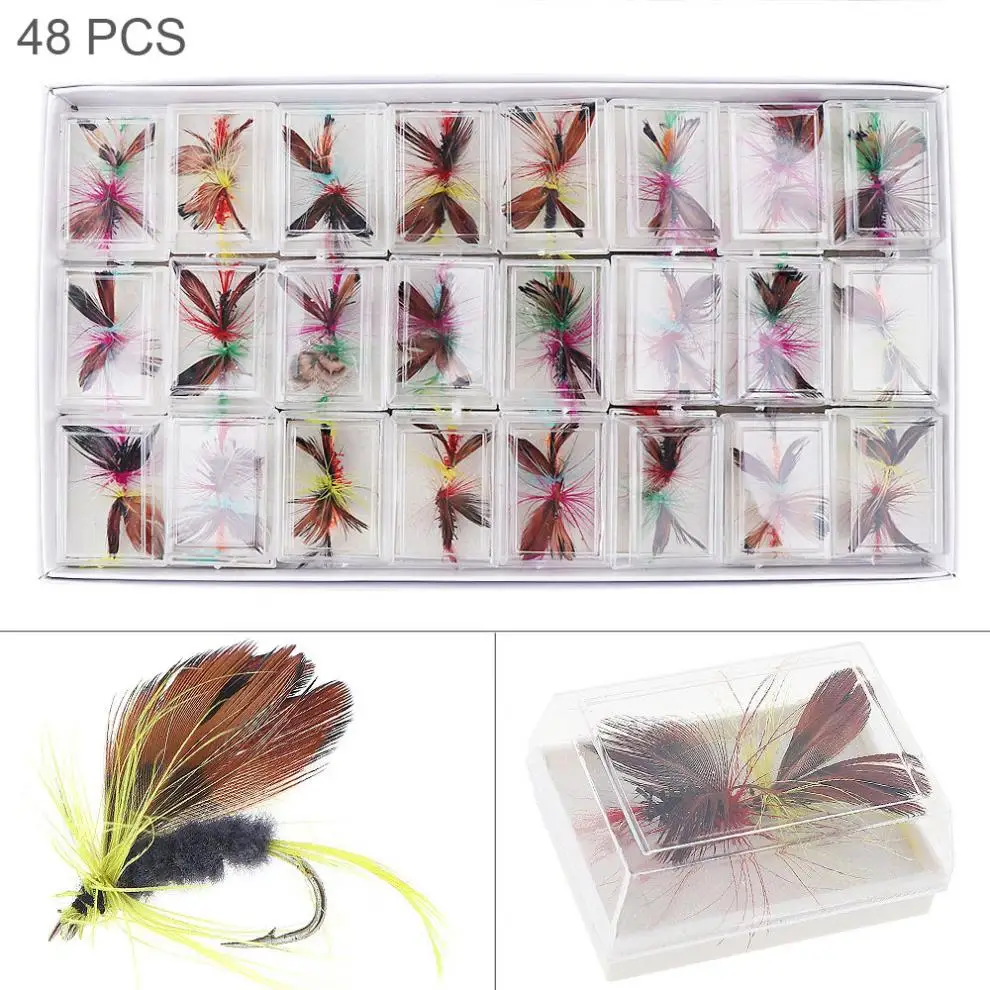 48pcs Colorful Fly Fishing Lure Feather Simulation Dry Fly Butterfly