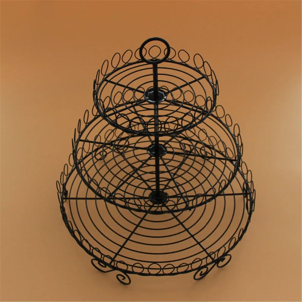 Christmas Supplies 3 Tier Wrought Iron Wire Fruit Display Basket European Style 3 Tier Vintage Cake Stand Wrought Iron Metal Decorative Cupcake