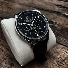 Мужские механические часы Parnis 42 мм с черным циферблатом и кожаным ремешком Miyota 9100, автоматические мужские часы с фазой Луны, мужские часы jam tangan pria