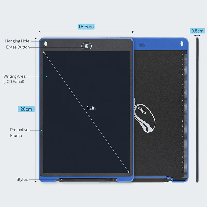 12 дюймов Lcd электрическая доска для рисования, игрушки для рисования, портативная графическая доска для рисования, Детские обучающие игрушки для детей WJ123 - Цвет: 12 inch Blue