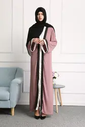 MZ одежды Для женщин мусульманских Кардиган сращены крючком Кружево длинные широкие рукава Исламской Абаи Макси платье верхняя одежда