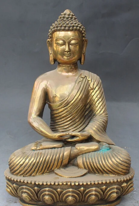 

xiuli 003030 13" Tibet Buddhism Bronze Gilt Saet Lotus Shakyamuni Sakyamuni Buddha Statue