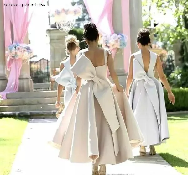 Light Purple Puffy Big Bow Bridesmaid Dresses Muslim Arabic Women Formal Gowns plus size wedding party dress  118 (8)