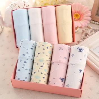 

4pc/box Solid color lace modal cotton comfortable 100% women's trigonometric Mid-waist cotton panties gift box women's underwear