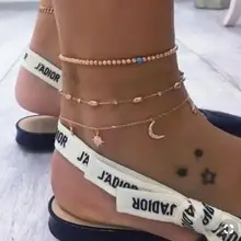 Новые многослойные, в стиле бохо стеклянные бусы браслеты для Для женщин солнце и луна Винтаж пляжные туфли с завязками на щиколотке браслет на ногу летние ног Ювелирные изделия