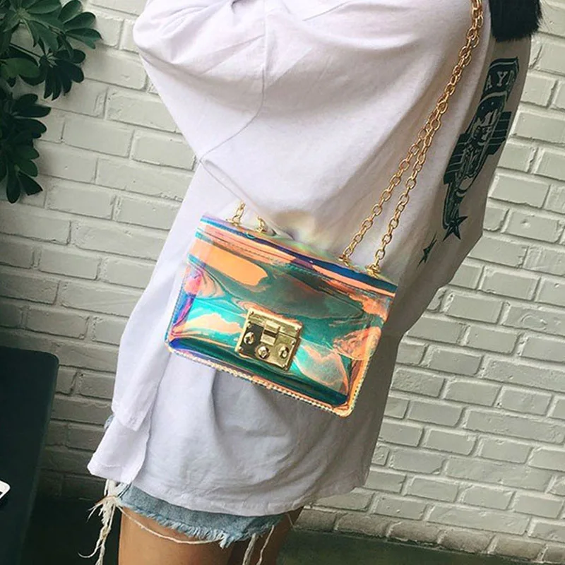 أزياء العلامة التجارية الجديدة PVC شفافة المرأة حقيبة يد لطيف الكتف حقيبة الإناث مصمم Crossbody أكياس صغيرة رفرف رسول حقيبة