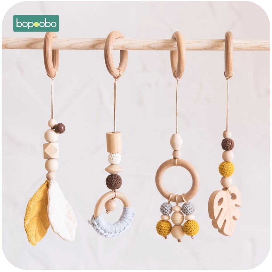 Bopoobo детская деревянная цепочка жевательный браслет детский мобильный деревянный прорезыватель погремушка для листьев игрушка может жевать BPA Бесплатно Детские Прорезыватели подарки
