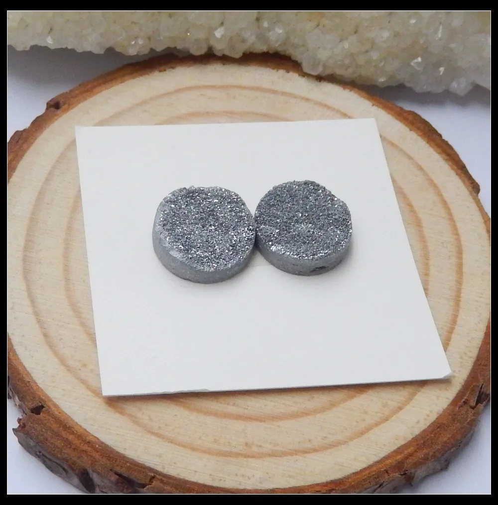 

Sales 1Pairs Drusy Quartz Round Cabochons 12x4mm 2.0g