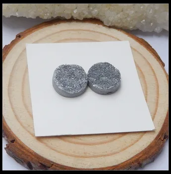 

Sales 1Pairs Drusy Quartz Round Cabochons 12x4mm 2.0g