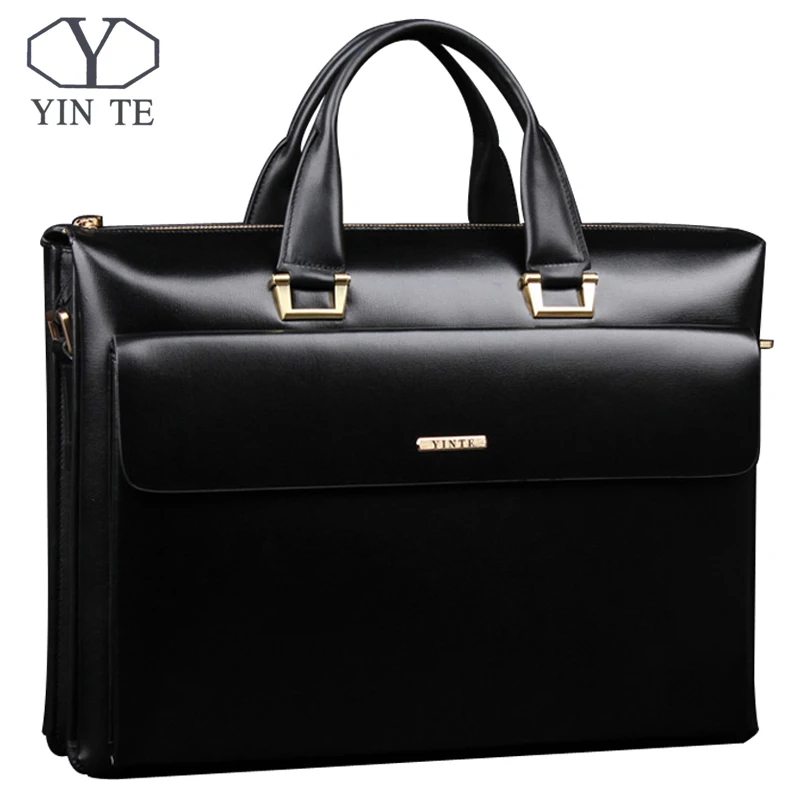 YINTE кожа Для Мужчин's Портфели Бизнес мужские черные сумки Высокое качество сумка-мессенджер 14-дюймовый ноутбук сумка Для мужчин сумки