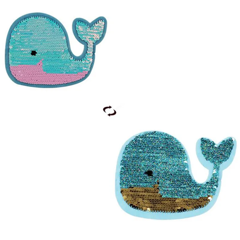 

ShinEquin 135mm Cartoon whale AB flip the double sided Patches for clothing Reversible change color sequins Patch T-shirt Girl