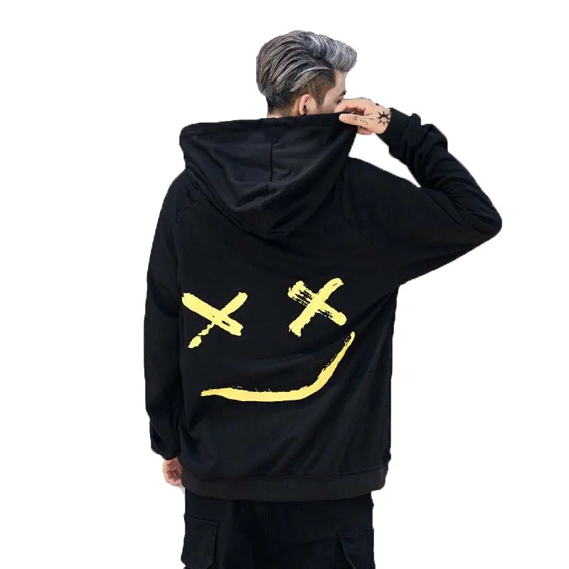 Spring Autumn Men Hoodies Sweatshirts Smile Print Hoodie Hip Hop Streetwear Be Happy Letter Print Long Sleeve Hooded Pullover