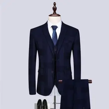 

Men Plaid Blazer with Pant & Vest Asian Size S - 6XL Men Dress 3 Piece set Slim Design Red Black Blazer pants vests Waistcoat