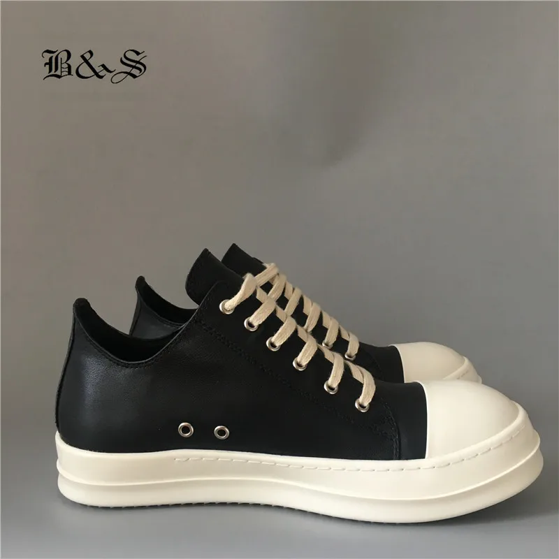 Black& Street Lace Up Rock Genuine Leather Flat Sole Quality Owen Cow Leather Ankle Shoes platform Trainer Shoes