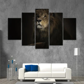 

5 Panels Canvas Art Framed Modular pictures painting printed on the wall art room decor lion king Animal Picture for Living Room