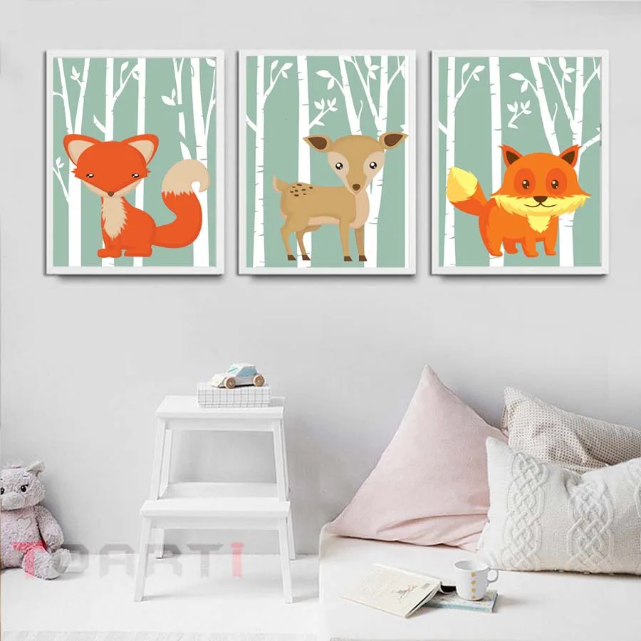 Wall Picture Mural Woodland Hedgehog Animals Cartoon Poster For Kids Nursery Playroom Wall Art Prints Canvas Painting Home Decor (4)