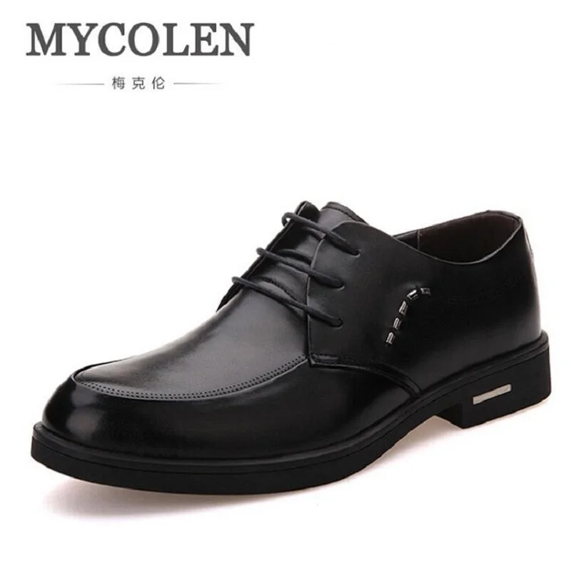 

MYCOLEN Men Flats Black Leather Formal Shoe For Man Business Dress Shoes Round Toe Vintage Italian Mens Oxfords Sapatenis