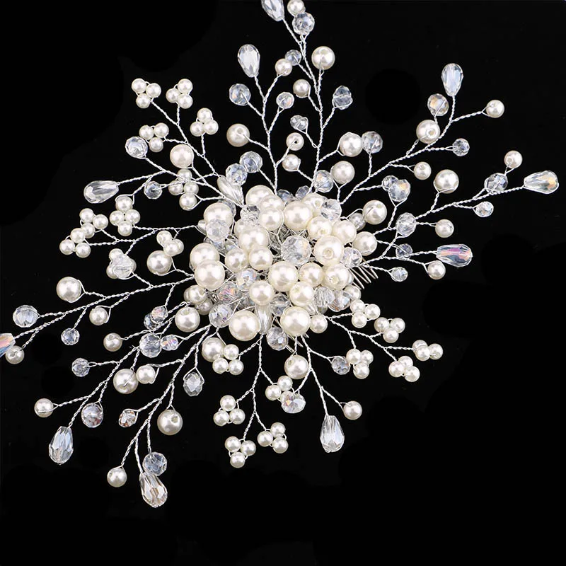 

Fashion Crystals Cluster Pearls Bridal Hair Comb Tiaras and Crowns Brides Frontlet Hair Vine Jewelry Wedding Hair Accessories SL