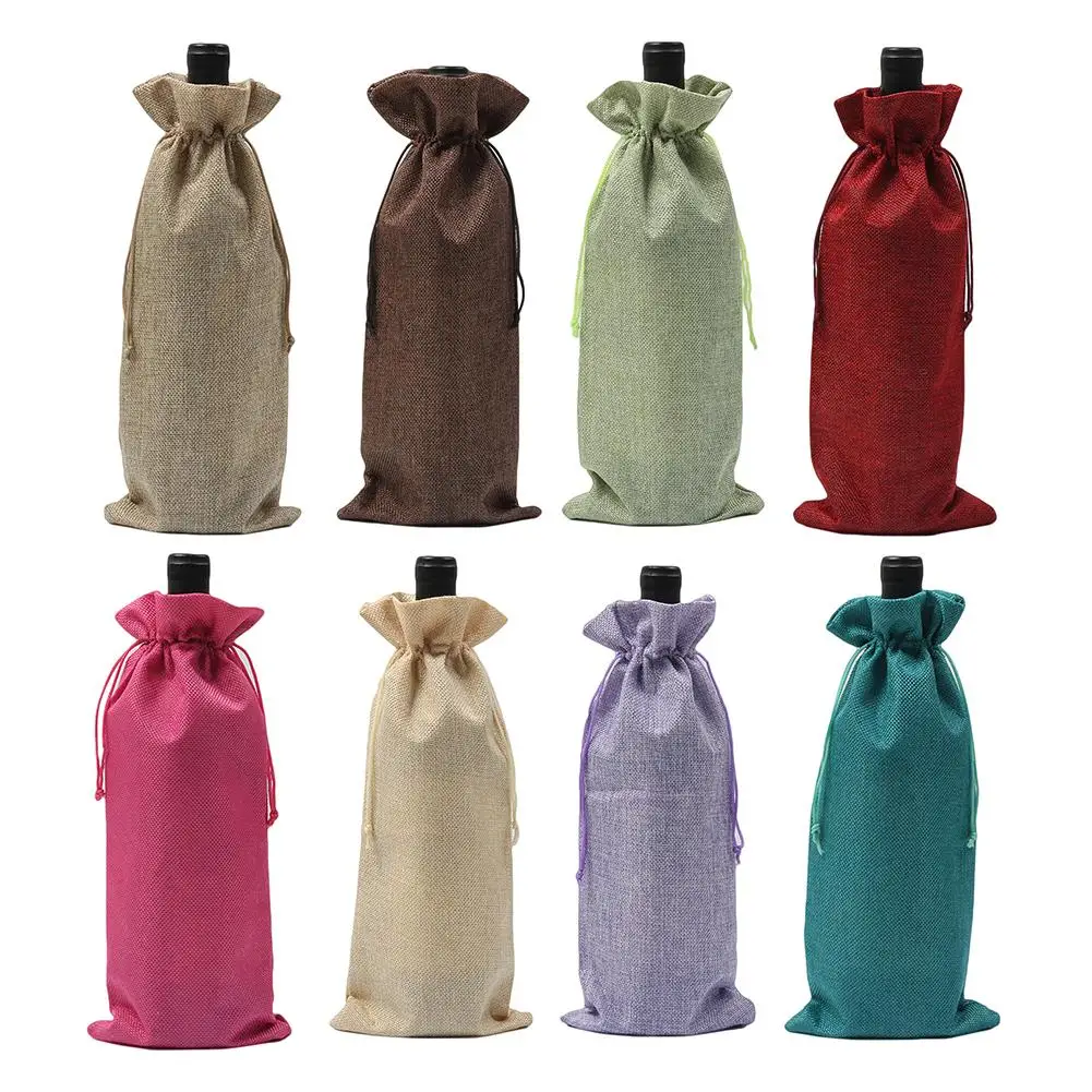 

Rustic Linen Drawstring Wine Bottle Cover Packaging Bag Wedding Party Decor Useful